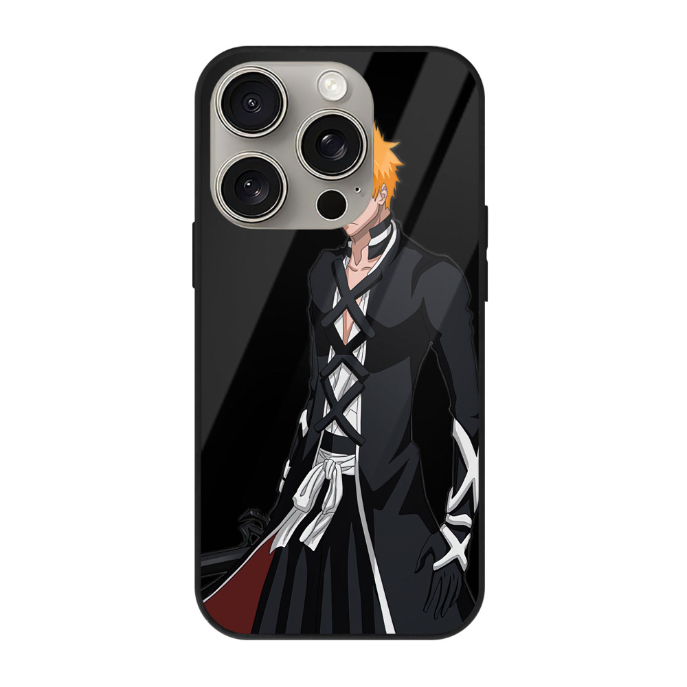 ブリーチ 黒崎一護（くろさき いちご）BLEACH Kurosaki Ichigo 【iPhone15Pro対応】スマホケース 耐衝撃＆黄変防止 背面ガラス