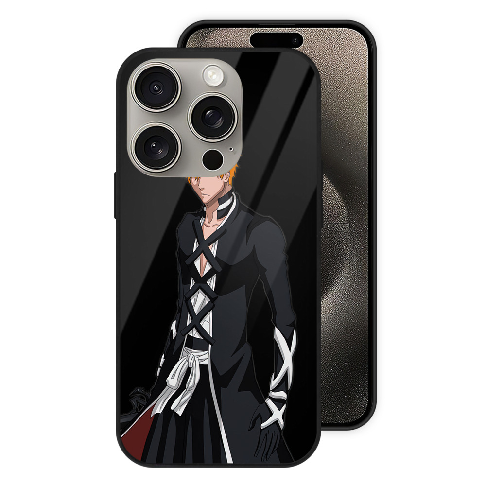 ブリーチ 黒崎一護（くろさき いちご）BLEACH Kurosaki Ichigo 【iPhone15Pro対応】スマホケース 耐衝撃＆黄変防止 背面ガラス