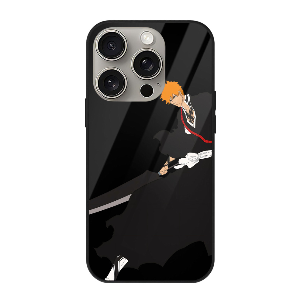 ブリーチ 黒崎一護（くろさき いちご）BLEACH Kurosaki Ichigo 【iPhone15Pro対応】スマホケース 耐衝撃＆黄変防止 背面ガラス
