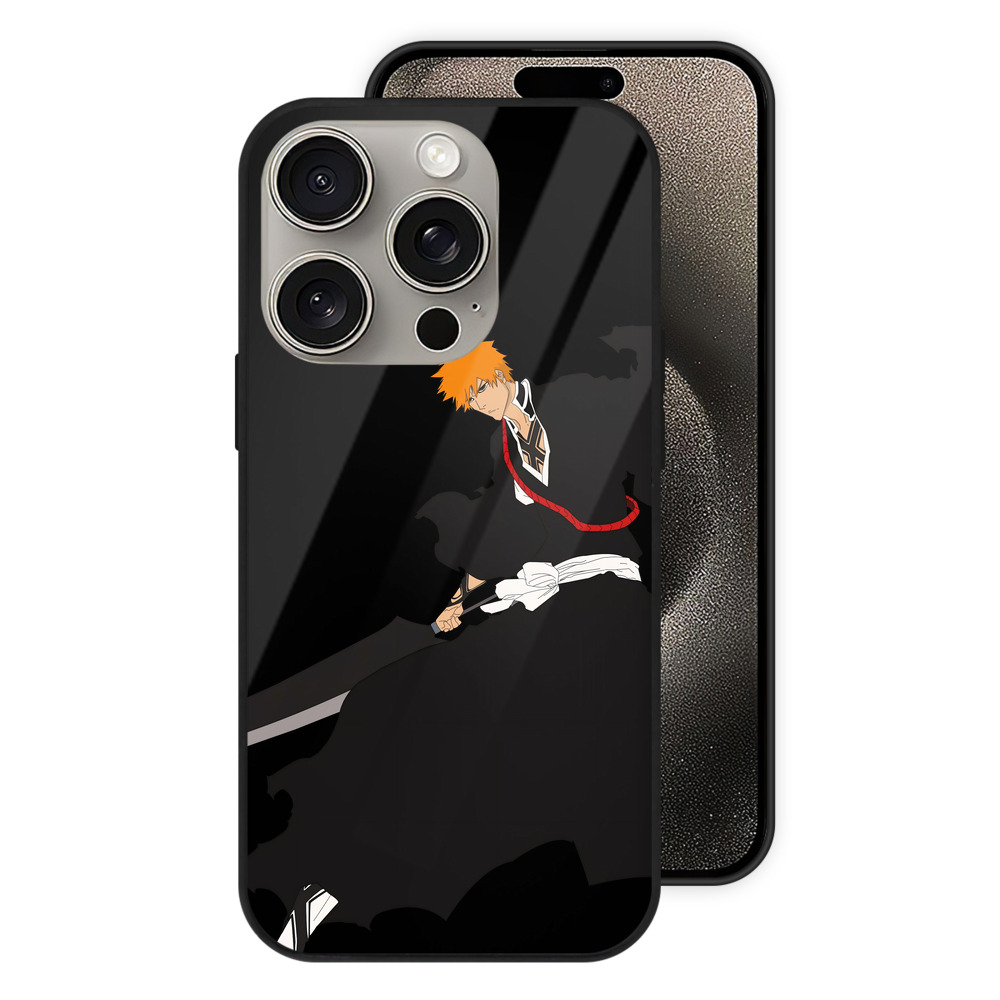 ブリーチ 黒崎一護（くろさき いちご）BLEACH Kurosaki Ichigo 【iPhone15Pro対応】スマホケース 耐衝撃＆黄変防止 背面ガラス