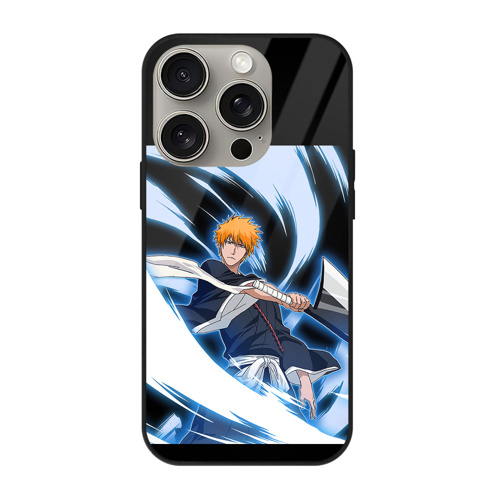 ブリーチ 黒崎一護（くろさき いちご）BLEACH Kurosaki Ichigo 【iPhone15Pro対応】スマホケース 耐衝撃＆黄変防止 背面ガラス