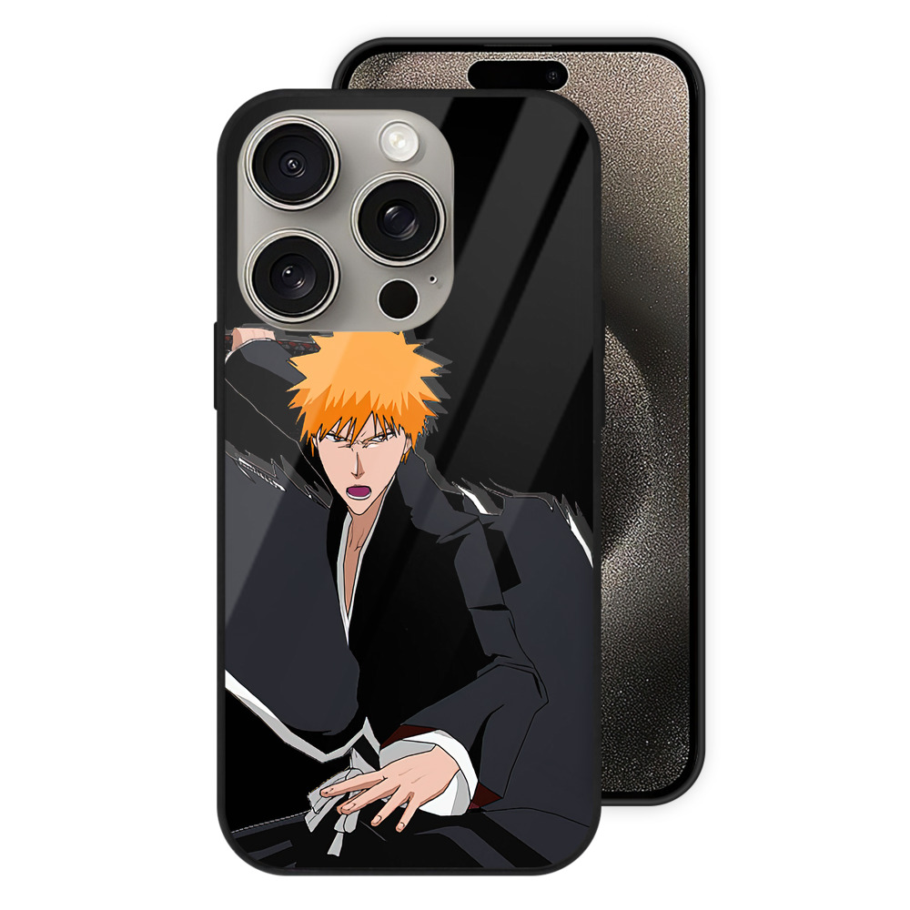 （画像用） ブリーチ 黒崎一護（くろさき いちご）BLEACH Kurosaki Ichigo 【iPhone15Pro対応】スマホケース 耐衝撃＆黄変防止 背面ガラス