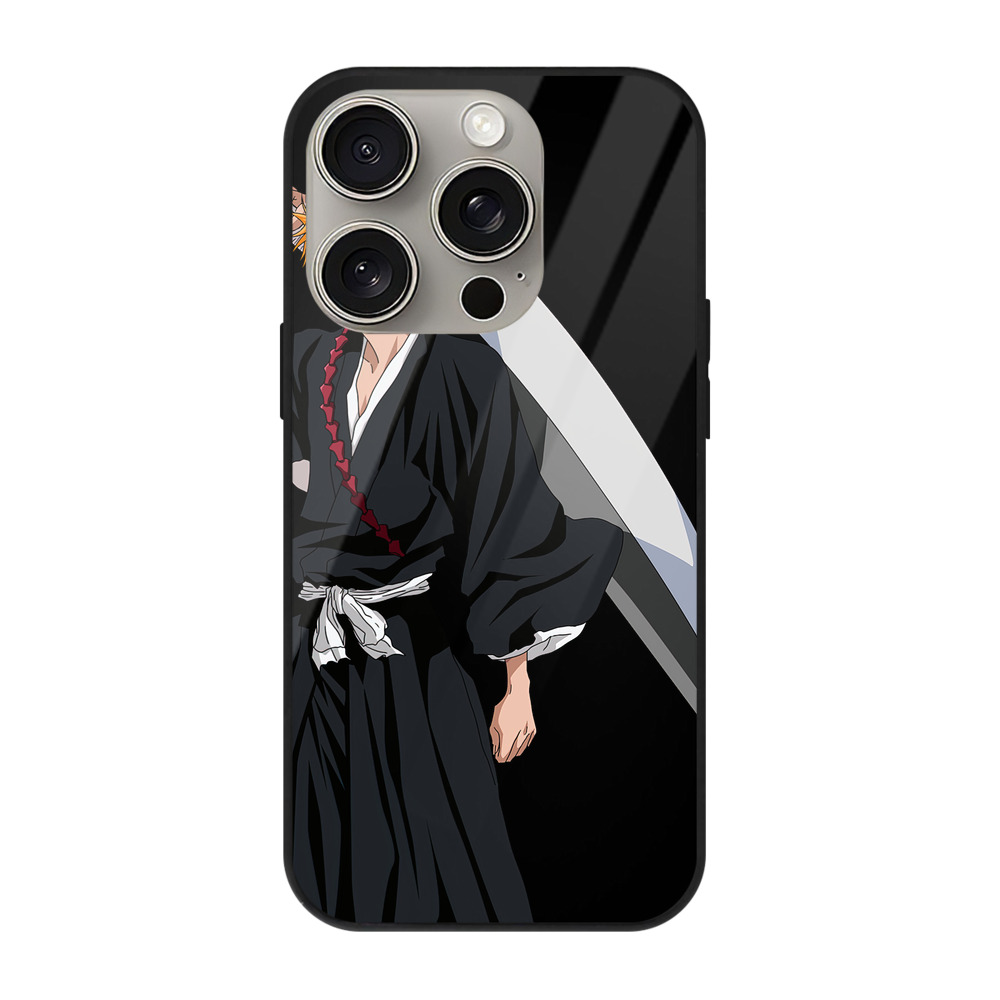 ブリーチ 黒崎一護（くろさき いちご）BLEACH Kurosaki Ichigo 【iPhone15Pro対応】スマホケース 耐衝撃＆黄変防止 背面ガラス