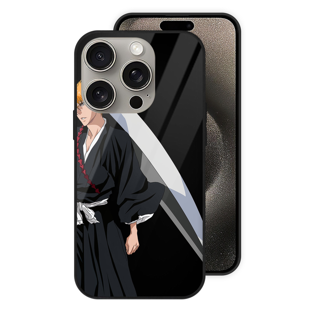 ブリーチ 黒崎一護（くろさき いちご）BLEACH Kurosaki Ichigo 【iPhone15Pro対応】スマホケース 耐衝撃＆黄変防止 背面ガラス