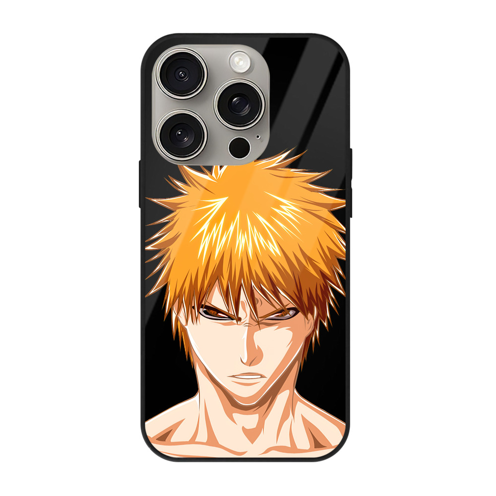 ブリーチ 黒崎一護（くろさき いちご）BLEACH Kurosaki Ichigo 【iPhone15Pro対応】スマホケース 耐衝撃＆黄変防止 背面ガラス