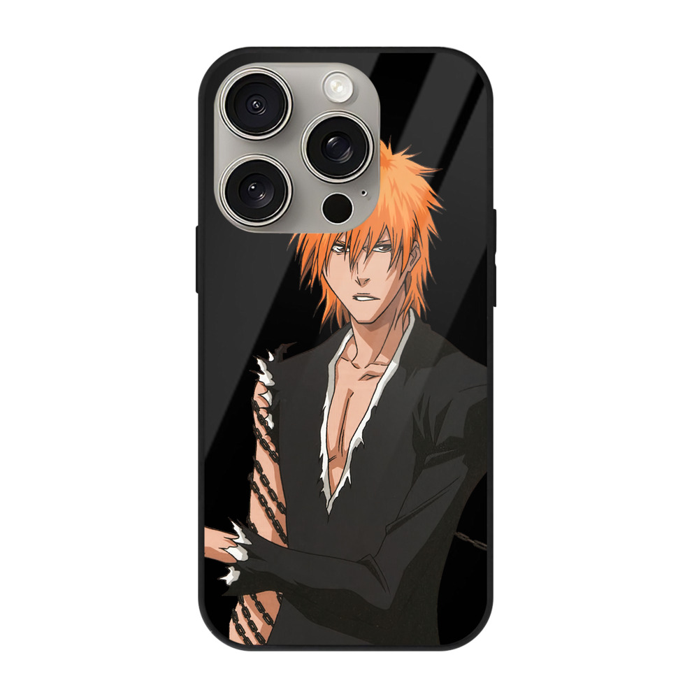 ブリーチ 黒崎一護（くろさき いちご）BLEACH Kurosaki Ichigo 【iPhone15Pro対応】スマホケース 耐衝撃＆黄変防止 背面ガラス