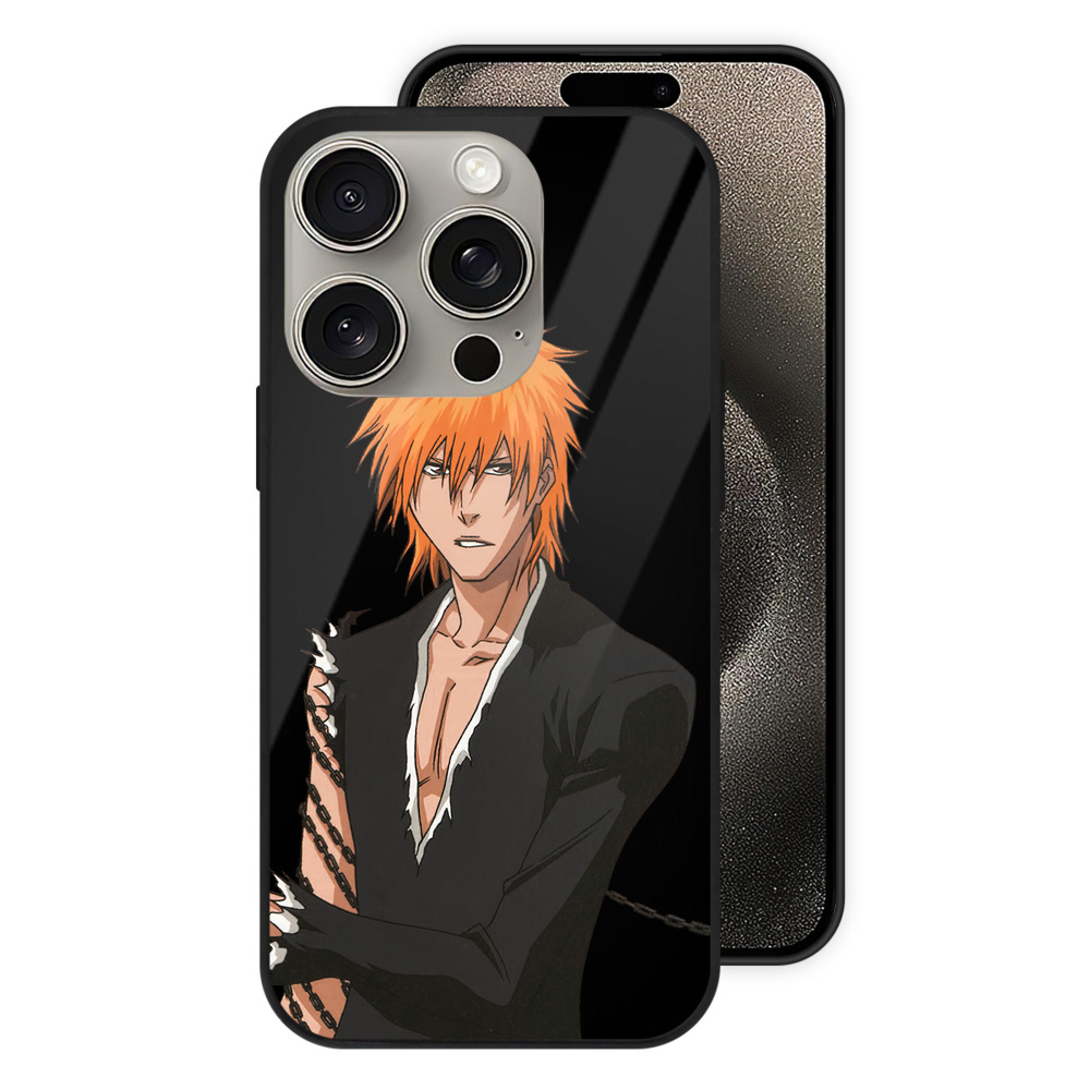ブリーチ 黒崎一護（くろさき いちご）BLEACH Kurosaki Ichigo 【iPhone15Pro対応】スマホケース 耐衝撃＆黄変防止 背面ガラス