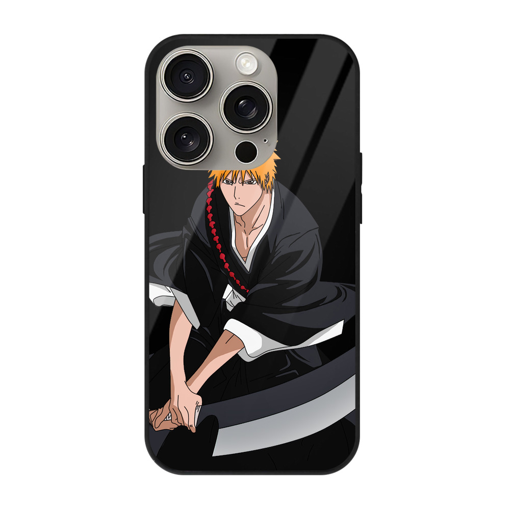 ブリーチ 黒崎一護（くろさき いちご）BLEACH Kurosaki Ichigo 【iPhone15Pro対応】スマホケース 耐衝撃＆黄変防止 背面ガラス