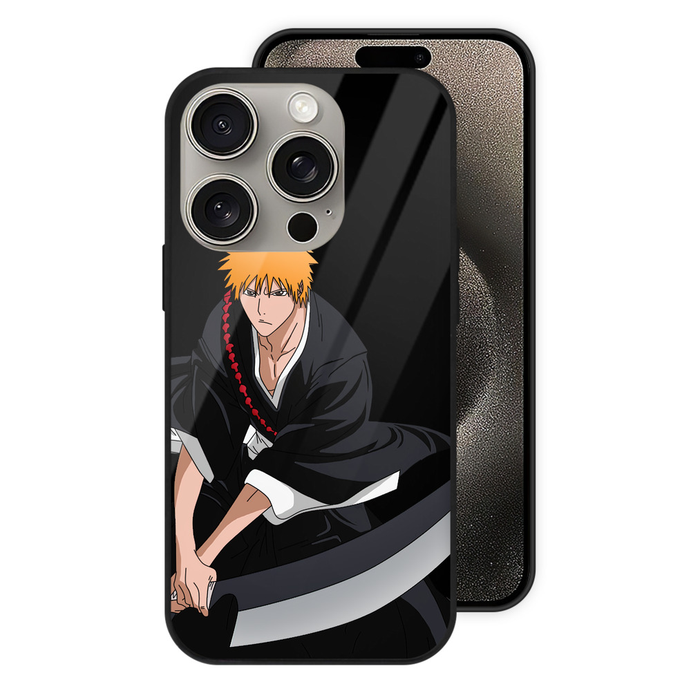 ブリーチ 黒崎一護（くろさき いちご）BLEACH Kurosaki Ichigo 【iPhone15Pro対応】スマホケース 耐衝撃＆黄変防止 背面ガラス