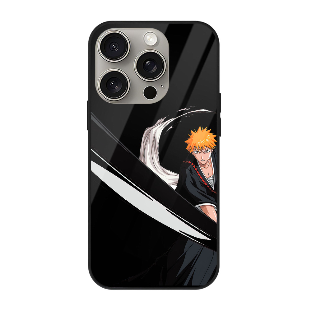 ブリーチ 黒崎一護（くろさき いちご）BLEACH Kurosaki Ichigo 【iPhone15Pro対応】スマホケース 耐衝撃＆黄変防止 背面ガラス