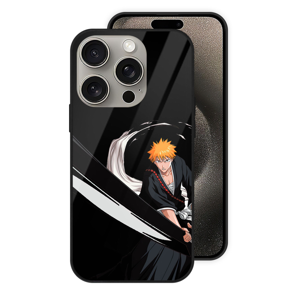 ブリーチ 黒崎一護（くろさき いちご）BLEACH Kurosaki Ichigo 【iPhone15Pro対応】スマホケース 耐衝撃＆黄変防止 背面ガラス