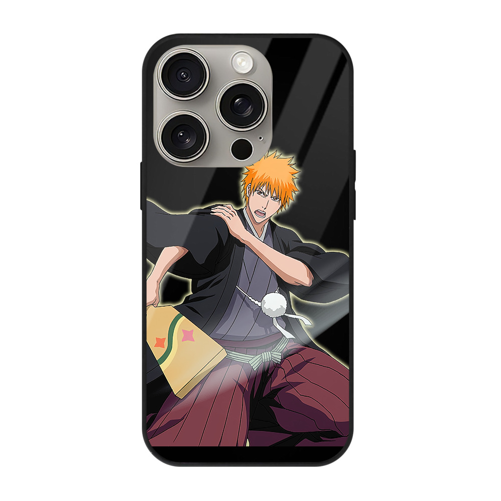 ブリーチ 黒崎一護（くろさき いちご）BLEACH Kurosaki Ichigo 【iPhone15Pro対応】スマホケース 耐衝撃＆黄変防止 背面ガラス