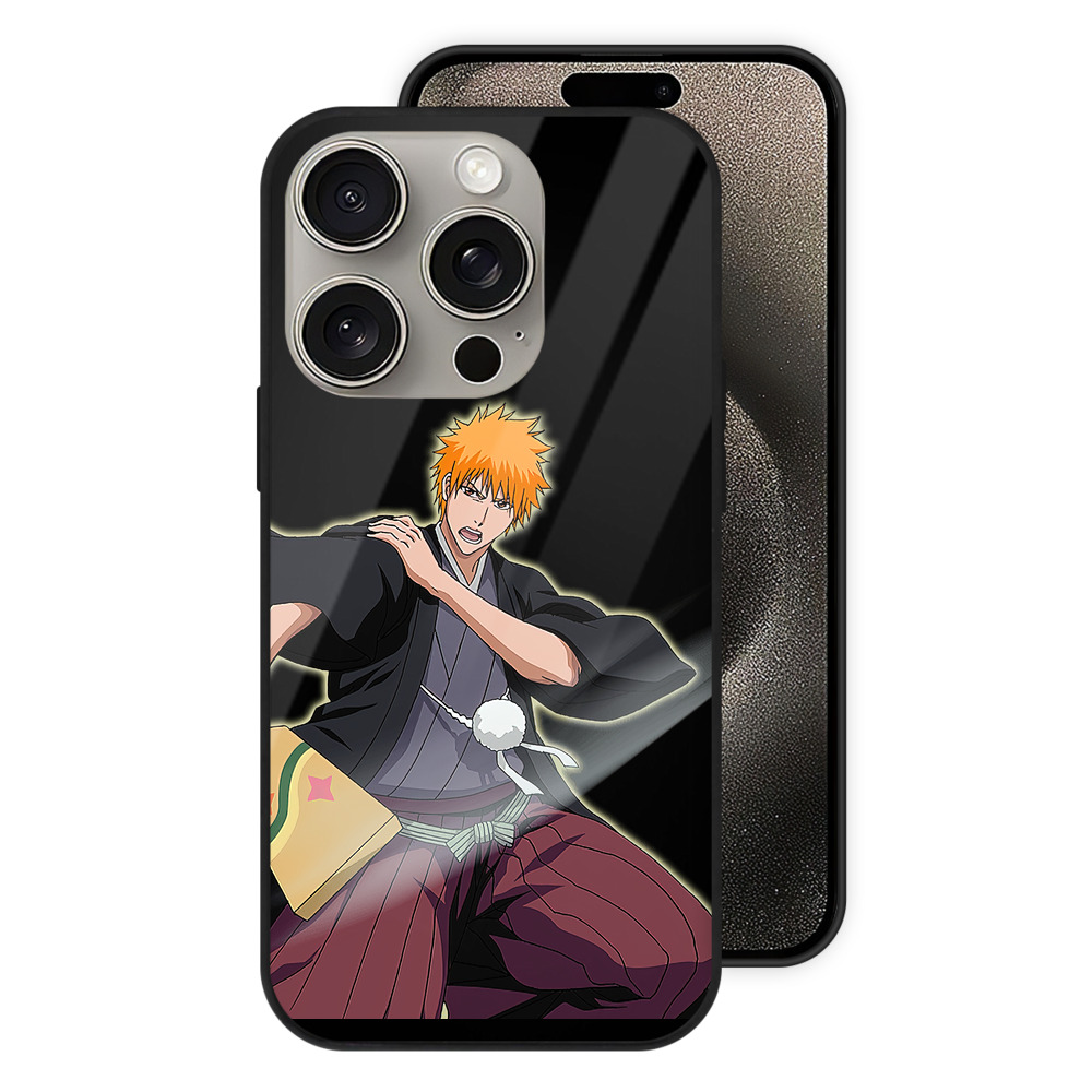 ブリーチ 黒崎一護（くろさき いちご）BLEACH Kurosaki Ichigo 【iPhone15Pro対応】スマホケース 耐衝撃＆黄変防止 背面ガラス