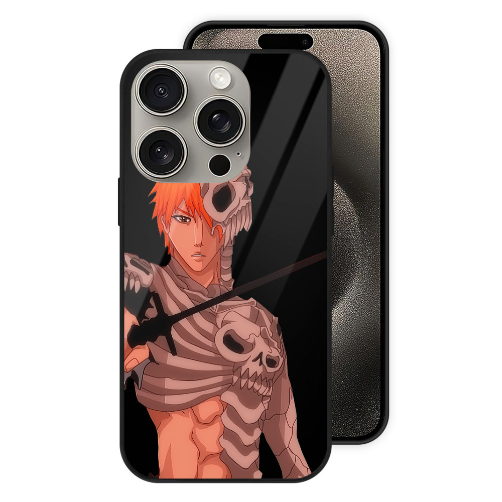 ブリーチ 黒崎一護（くろさき いちご）BLEACH Kurosaki Ichigo 【iPhone15Pro対応】スマホケース 耐衝撃＆黄変防止 背面ガラス