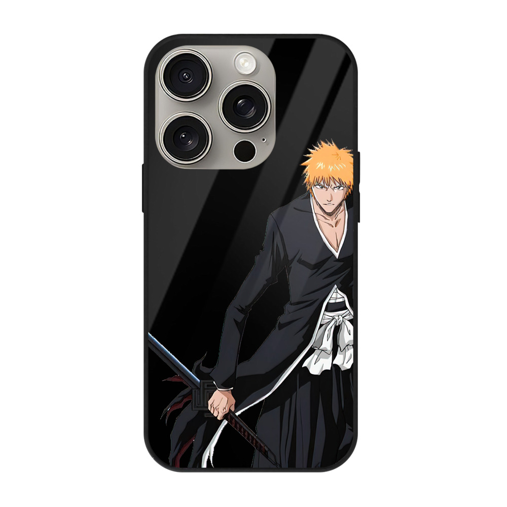 （画像用） ブリーチ 黒崎一護（くろさき いちご）BLEACH Kurosaki Ichigo 【iPhone15Pro対応】スマホケース 耐衝撃＆黄変防止 背面ガラス