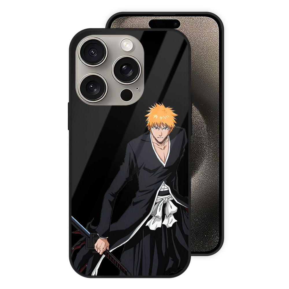 （画像用） ブリーチ 黒崎一護（くろさき いちご）BLEACH Kurosaki Ichigo 【iPhone15Pro対応】スマホケース 耐衝撃＆黄変防止 背面ガラス