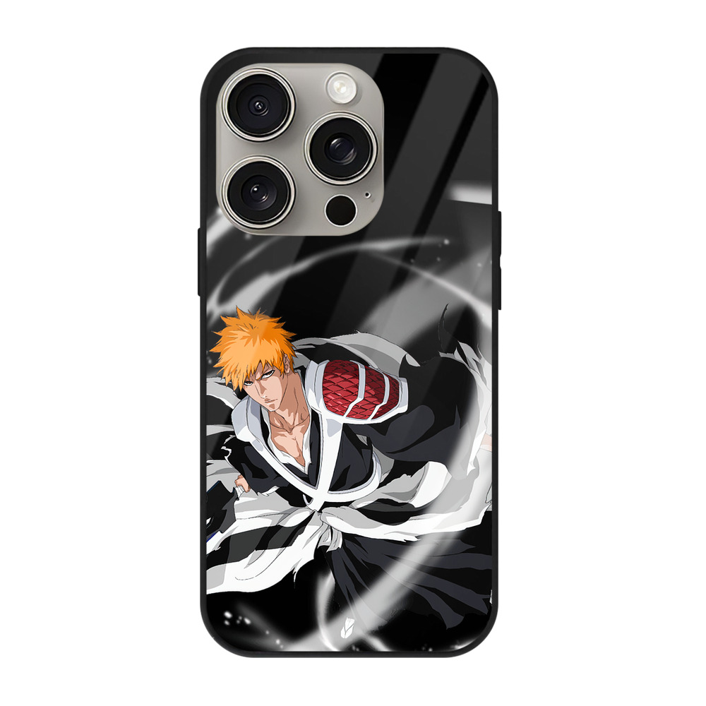 ブリーチ 黒崎一護（くろさき いちご）BLEACH Kurosaki Ichigo 【iPhone15Pro対応】スマホケース 耐衝撃＆黄変防止 背面ガラス