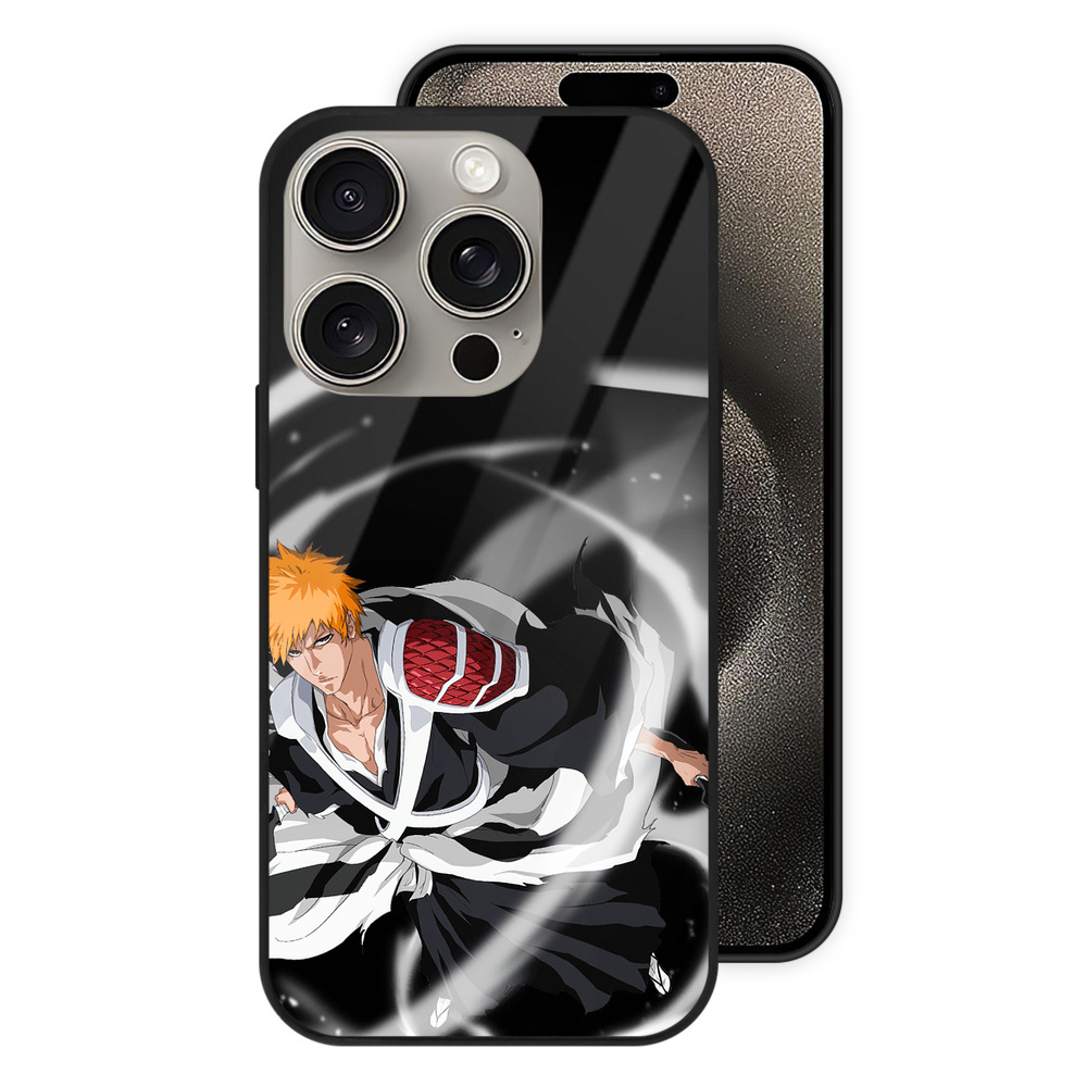 ブリーチ 黒崎一護（くろさき いちご）BLEACH Kurosaki Ichigo 【iPhone15Pro対応】スマホケース 耐衝撃＆黄変防止 背面ガラス