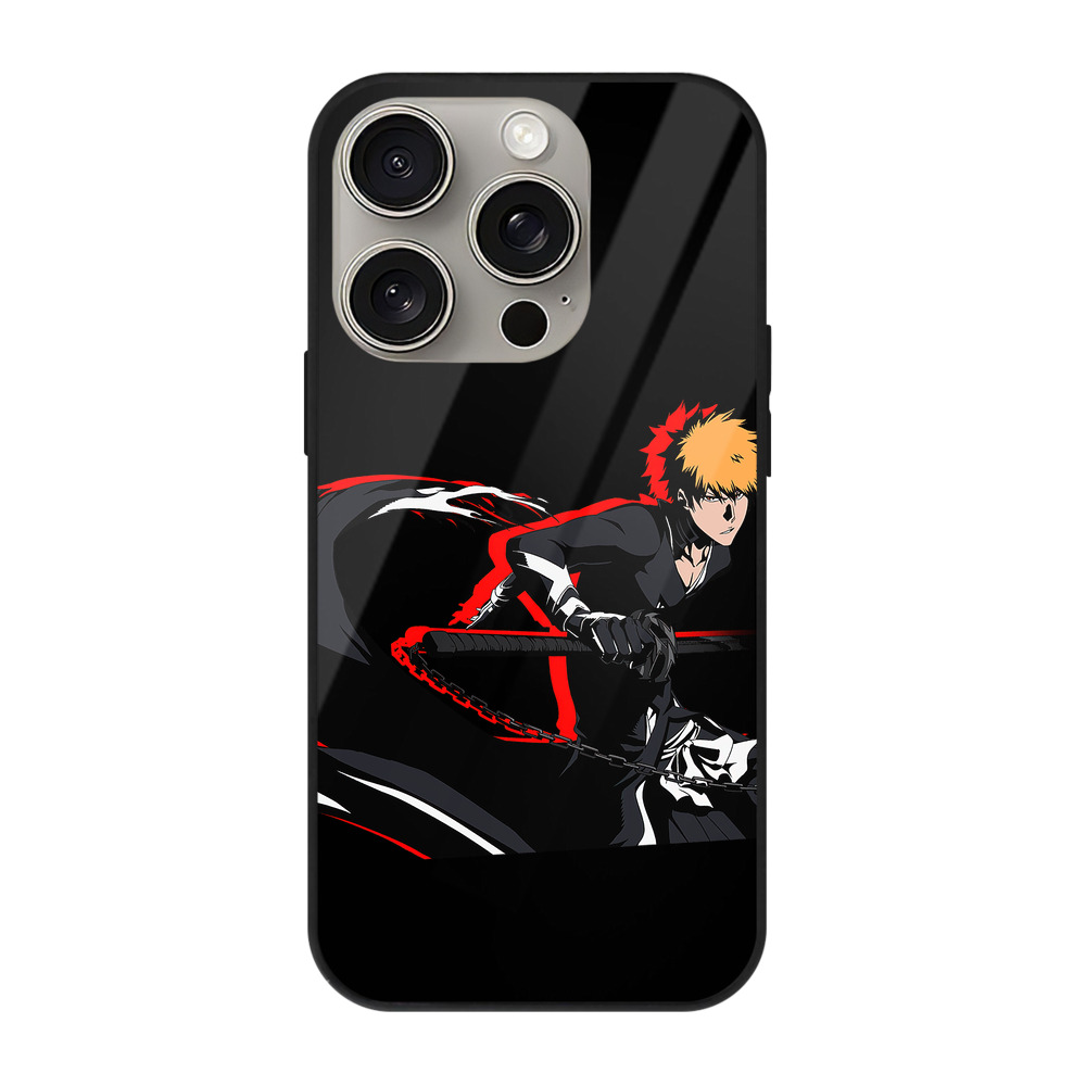 ブリーチ 黒崎一護（くろさき いちご）BLEACH Kurosaki Ichigo 【iPhone15Pro対応】スマホケース 耐衝撃＆黄変防止 背面ガラス
