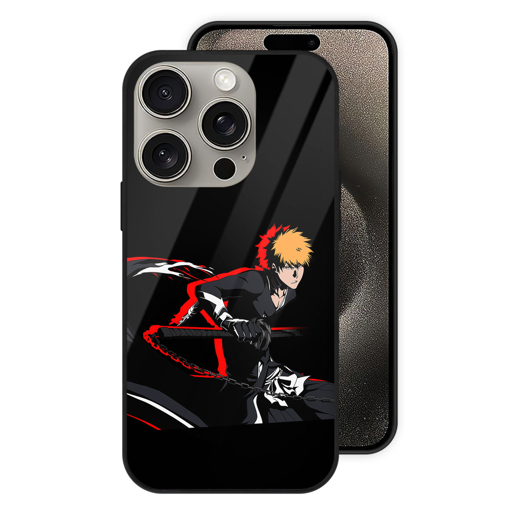 ブリーチ 黒崎一護（くろさき いちご）BLEACH Kurosaki Ichigo 【iPhone15Pro対応】スマホケース 耐衝撃＆黄変防止 背面ガラス