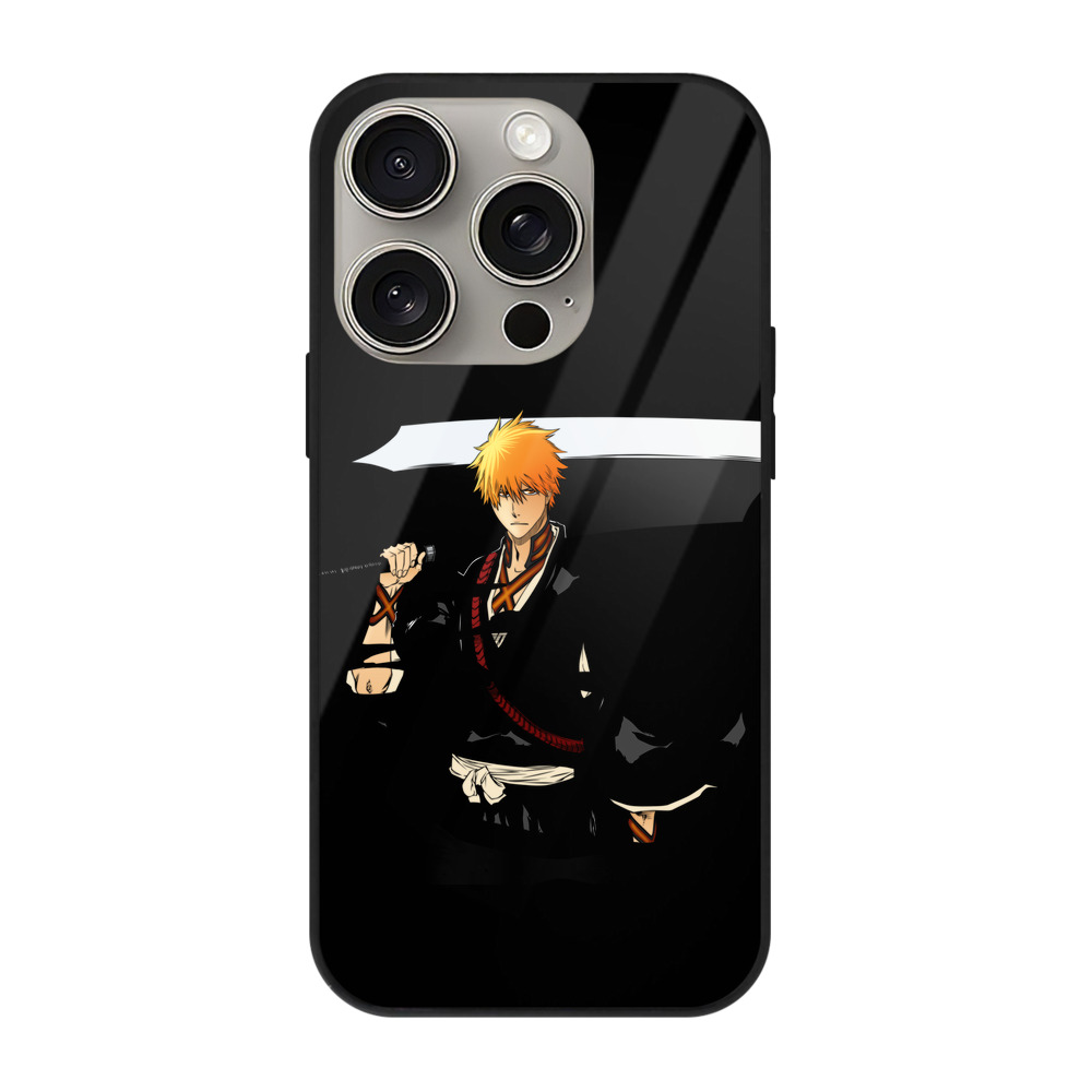 ブリーチ 黒崎一護（くろさき いちご）BLEACH Kurosaki Ichigo 【iPhone15Pro対応】スマホケース 耐衝撃＆黄変防止 背面ガラス