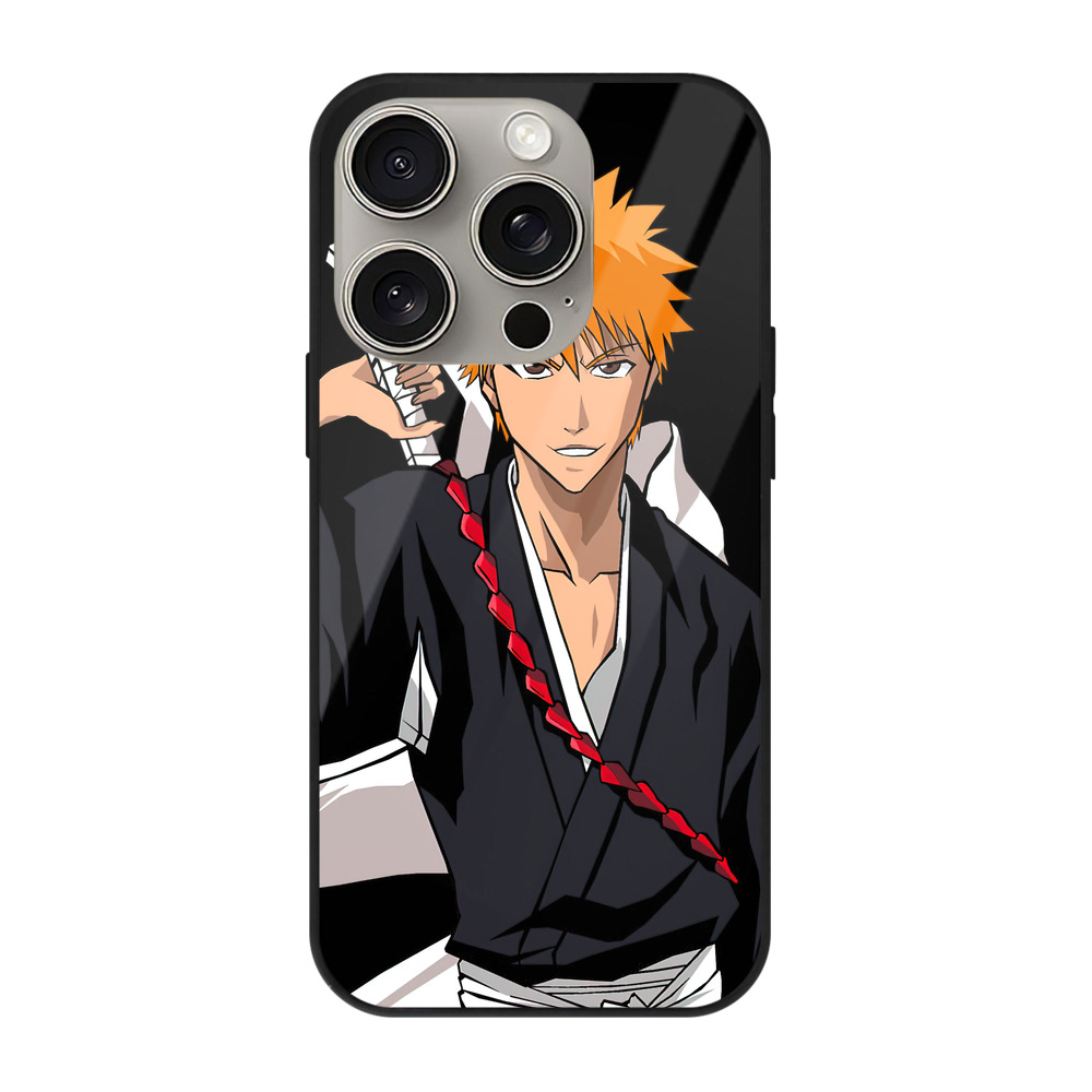 （画像用） ブリーチ 黒崎一護（くろさき いちご）BLEACH Kurosaki Ichigo 【iPhone15Pro対応】スマホケース 耐衝撃＆黄変防止 背面ガラス