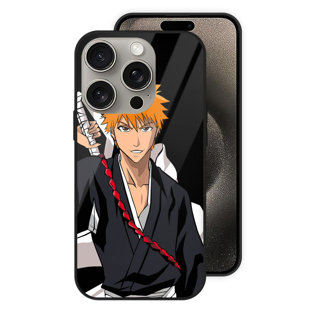 （画像用） ブリーチ 黒崎一護（くろさき いちご）BLEACH Kurosaki Ichigo 【iPhone15Pro対応】スマホケース 耐衝撃＆黄変防止 背面ガラス