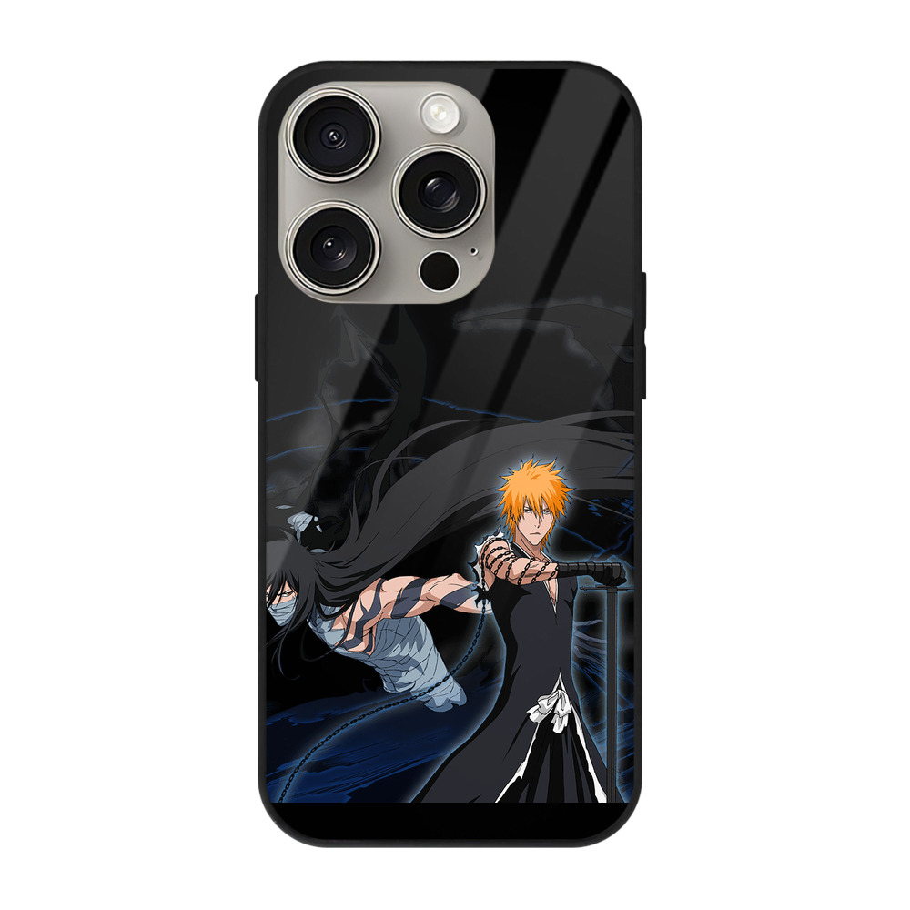ブリーチ 黒崎一護（くろさき いちご）BLEACH Kurosaki Ichigo 【iPhone15Pro対応】スマホケース 耐衝撃＆黄変防止 背面ガラス