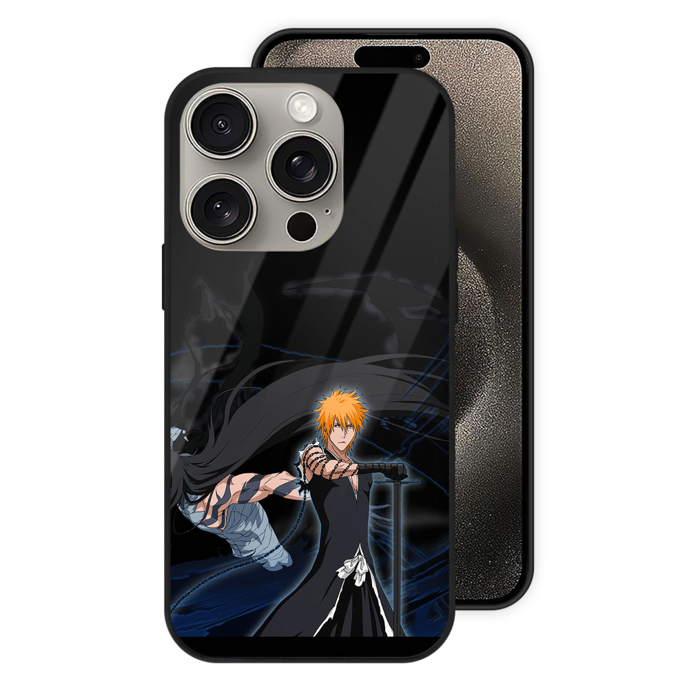 ブリーチ 黒崎一護（くろさき いちご）BLEACH Kurosaki Ichigo 【iPhone15Pro対応】スマホケース 耐衝撃＆黄変防止 背面ガラス