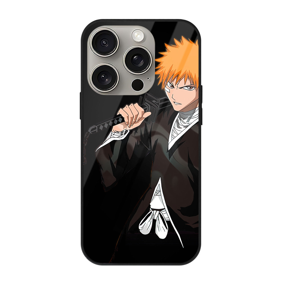 （画像用） ブリーチ 黒崎一護（くろさき いちご）BLEACH Kurosaki Ichigo 【iPhone15Pro対応】スマホケース 耐衝撃＆黄変防止 背面ガラス