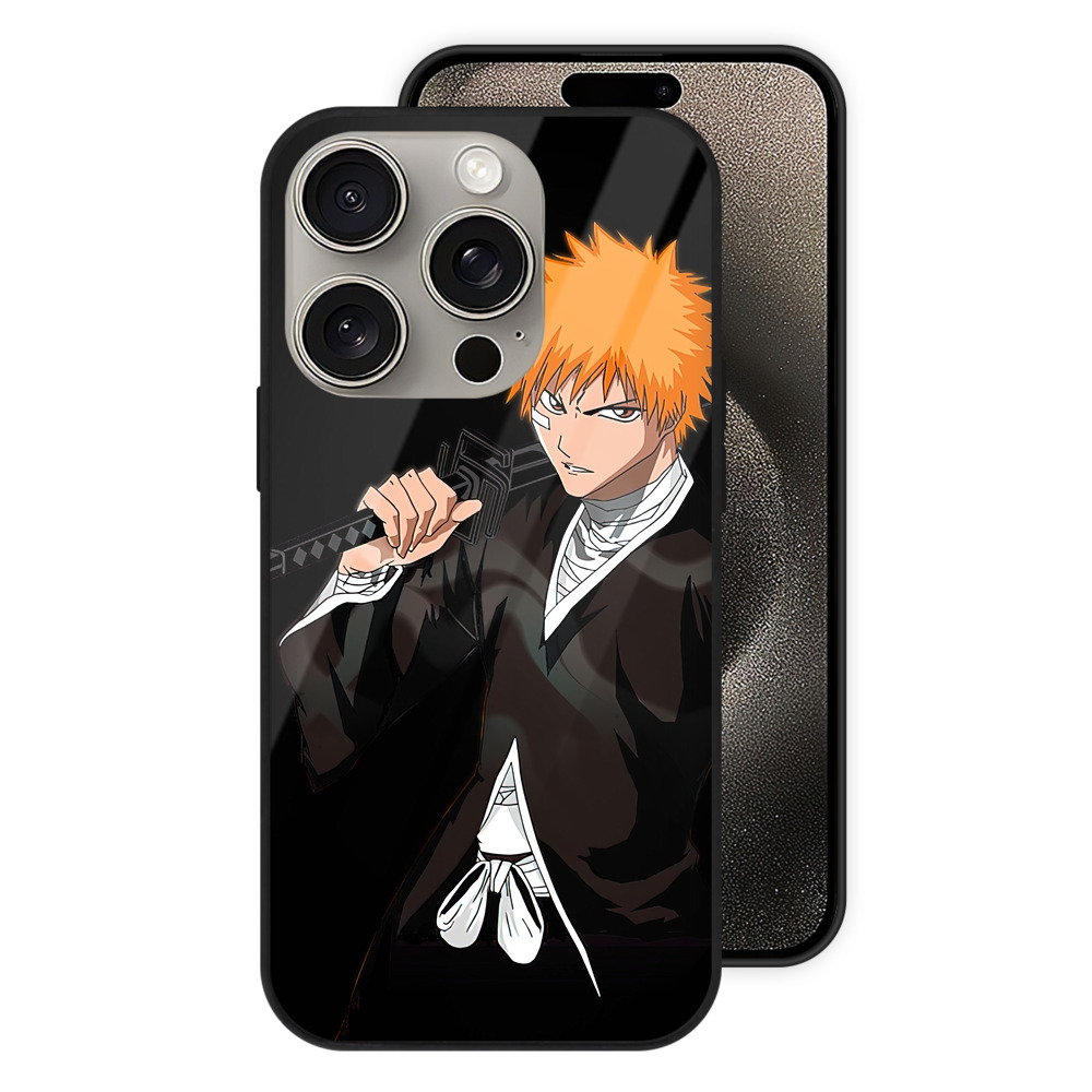 ブリーチ 黒崎一護（くろさき いちご）BLEACH Kurosaki Ichigo 【iPhone15Pro対応】スマホケース 耐衝撃＆黄変防止 背面ガラス