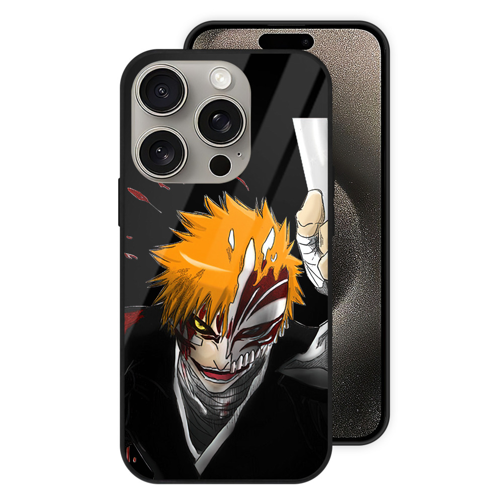 ブリーチ 黒崎一護（くろさき いちご）BLEACH Kurosaki Ichigo 【iPhone15Pro対応】スマホケース 耐衝撃＆黄変防止 背面ガラス