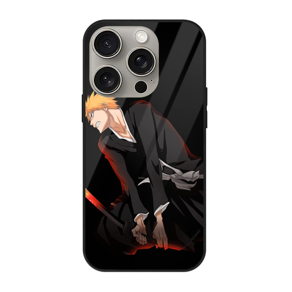 ブリーチ 黒崎一護（くろさき いちご）BLEACH Kurosaki Ichigo 【iPhone15Pro対応】スマホケース 耐衝撃＆黄変防止 背面ガラス