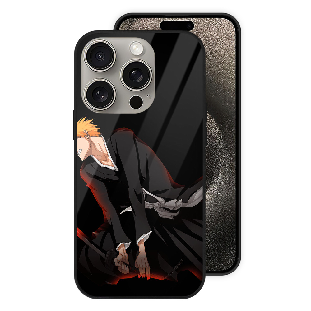ブリーチ 黒崎一護（くろさき いちご）BLEACH Kurosaki Ichigo 【iPhone15Pro対応】スマホケース 耐衝撃＆黄変防止 背面ガラス