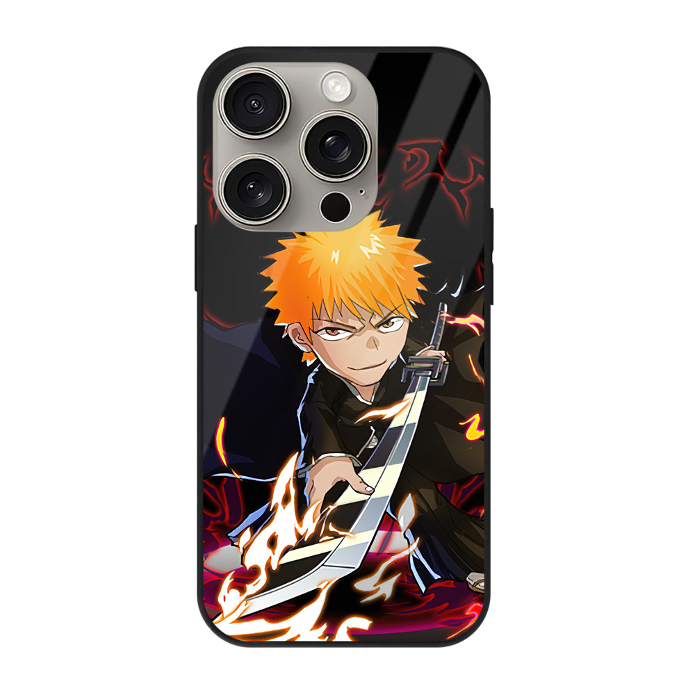 ブリーチ 黒崎一護（くろさき いちご）BLEACH Kurosaki Ichigo 【iPhone15Pro対応】スマホケース 耐衝撃＆黄変防止 背面ガラス