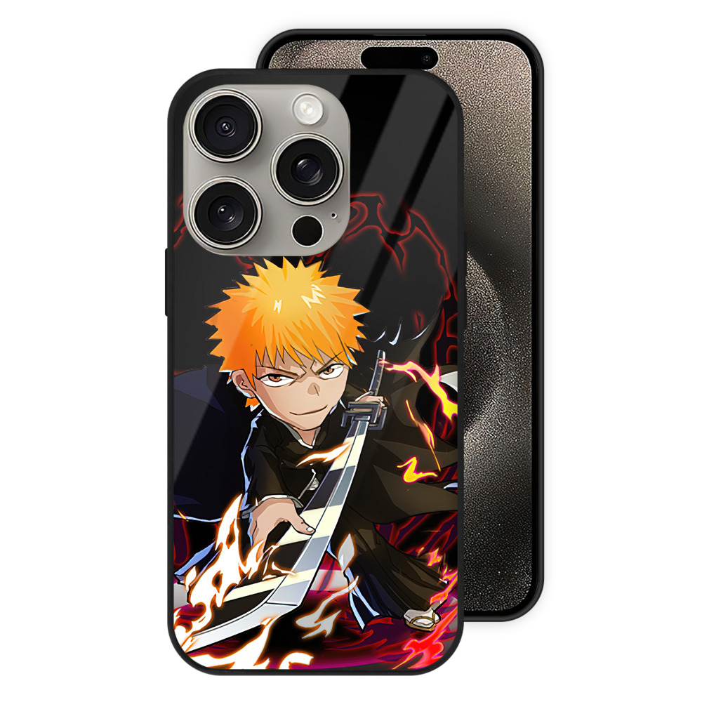 ブリーチ 黒崎一護（くろさき いちご）BLEACH Kurosaki Ichigo 【iPhone15Pro対応】スマホケース 耐衝撃＆黄変防止 背面ガラス
