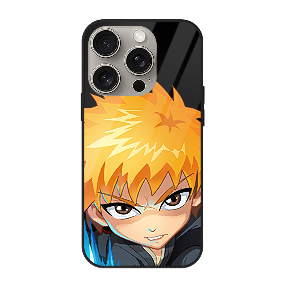 ブリーチ 黒崎一護（くろさき いちご）BLEACH Kurosaki Ichigo 【iPhone15Pro対応】スマホケース 耐衝撃＆黄変防止 背面ガラス