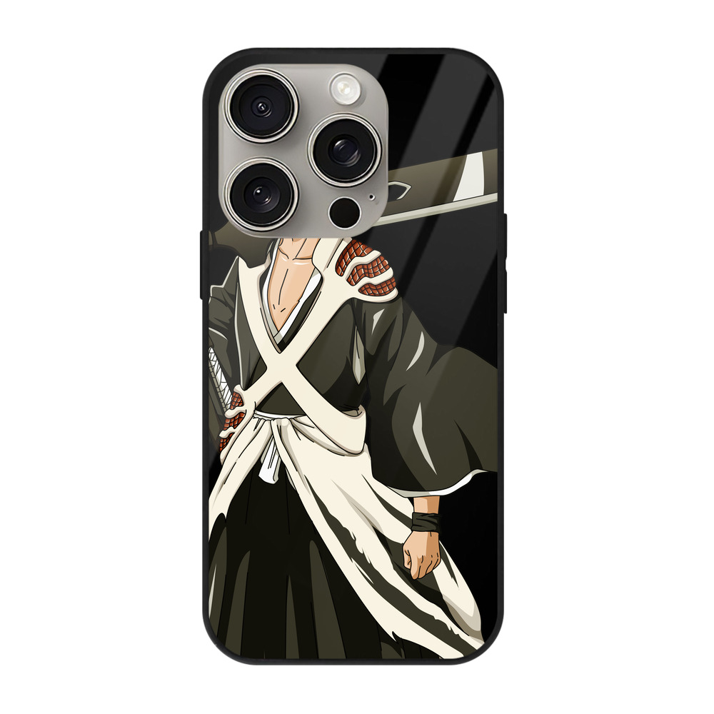 ブリーチ 黒崎一護（くろさき いちご）BLEACH Kurosaki Ichigo 【iPhone15Pro対応】スマホケース 耐衝撃＆黄変防止 背面ガラス