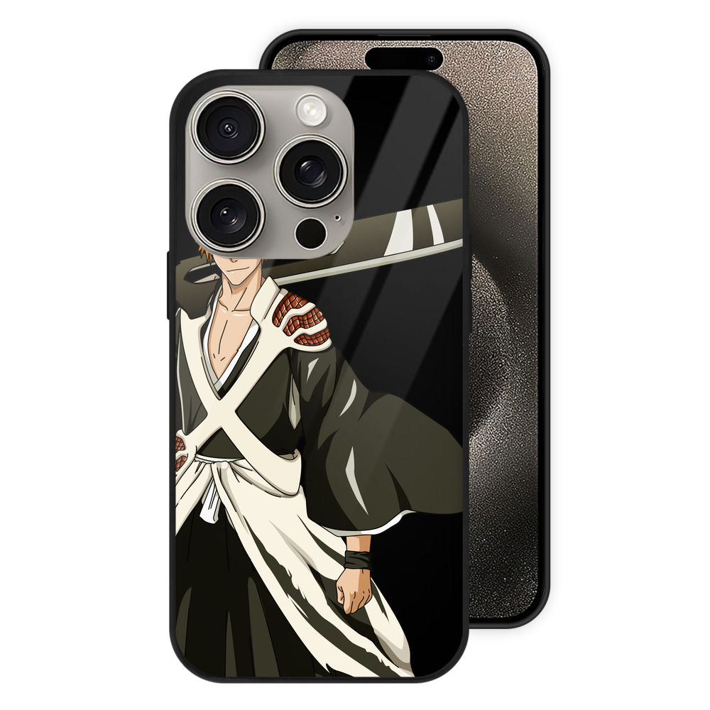 ブリーチ 黒崎一護（くろさき いちご）BLEACH Kurosaki Ichigo 【iPhone15Pro対応】スマホケース 耐衝撃＆黄変防止 背面ガラス