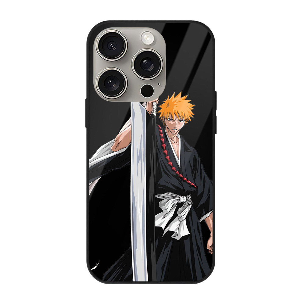 ブリーチ 黒崎一護（くろさき いちご）BLEACH Kurosaki Ichigo 【iPhone15Pro対応】スマホケース 耐衝撃＆黄変防止 背面ガラス