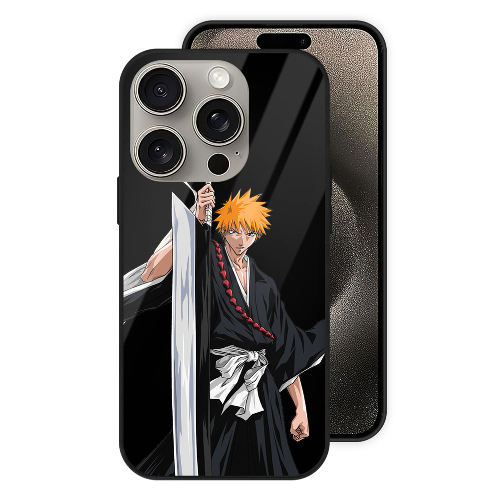 ブリーチ 黒崎一護（くろさき いちご）BLEACH Kurosaki Ichigo 【iPhone15Pro対応】スマホケース 耐衝撃＆黄変防止 背面ガラス