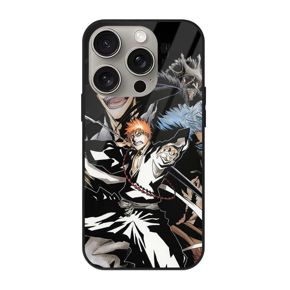 ブリーチ 黒崎一護（くろさき いちご）BLEACH Kurosaki Ichigo 【iPhone15Pro対応】スマホケース 耐衝撃＆黄変防止 背面ガラス