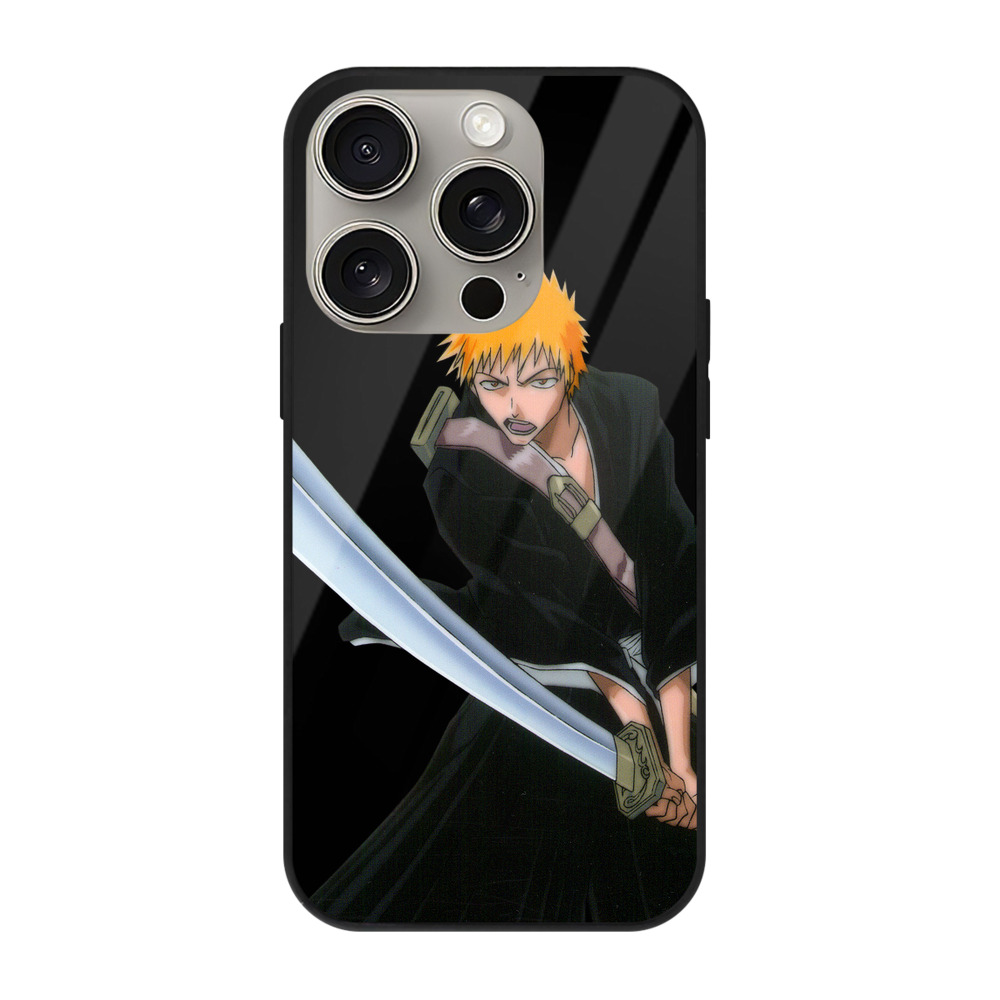 ブリーチ 黒崎一護（くろさき いちご）BLEACH Kurosaki Ichigo 【iPhone15Pro対応】スマホケース 耐衝撃＆黄変防止 背面ガラス