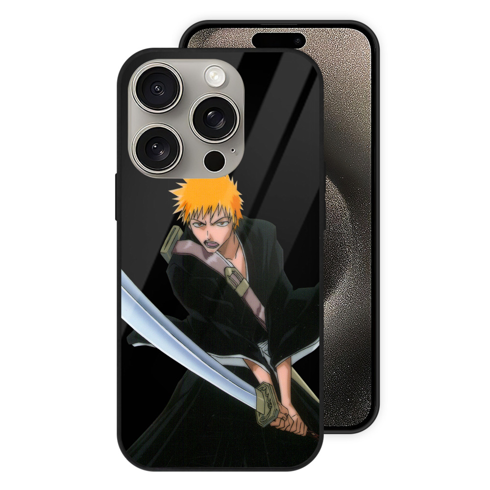 ブリーチ 黒崎一護（くろさき いちご）BLEACH Kurosaki Ichigo 【iPhone15Pro対応】スマホケース 耐衝撃＆黄変防止 背面ガラス