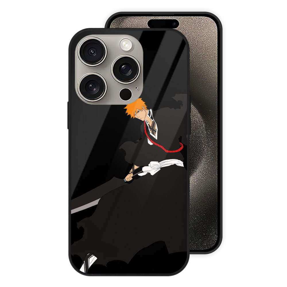ブリーチ 黒崎一護（くろさき いちご）BLEACH Kurosaki Ichigo 【iPhone15Pro対応】スマホケース 耐衝撃＆黄変防止 背面ガラス