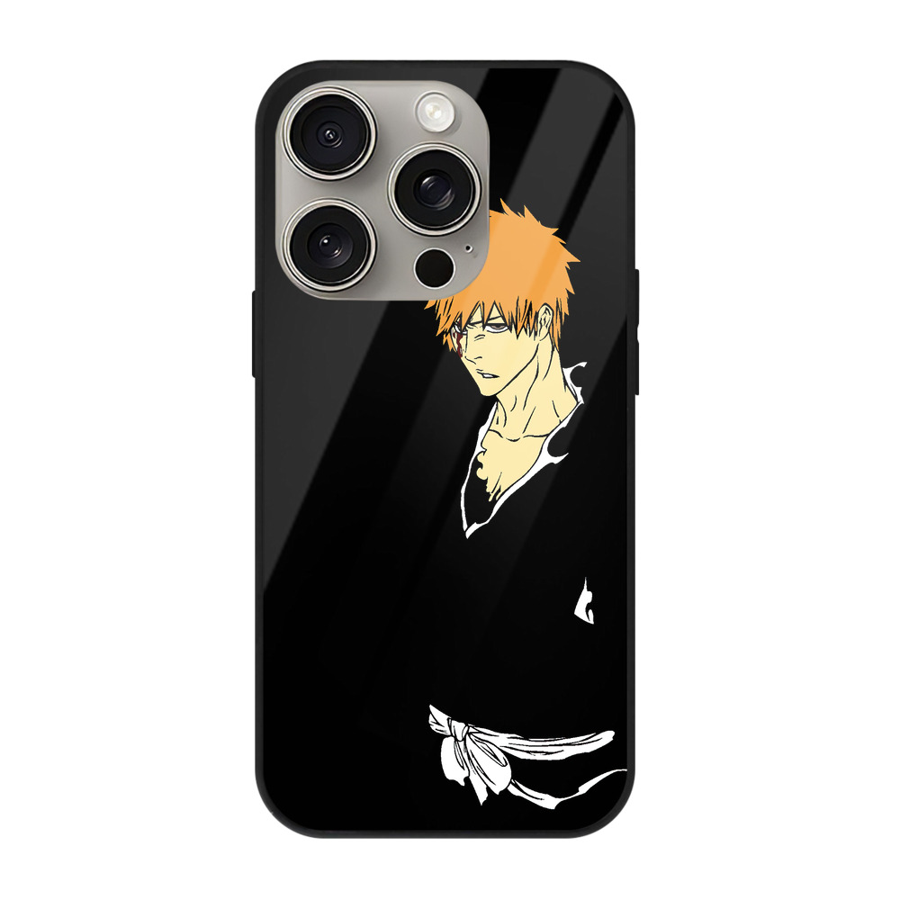 ブリーチ 黒崎一護（くろさき いちご）BLEACH Kurosaki Ichigo 【iPhone15Pro対応】スマホケース 耐衝撃＆黄変防止 背面ガラス