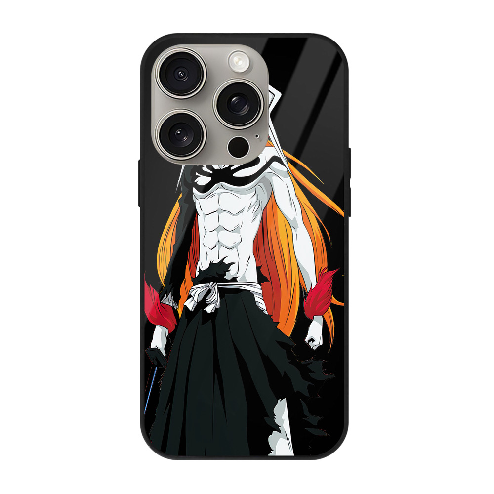 ブリーチ 黒崎一護（くろさき いちご）BLEACH Kurosaki Ichigo 【iPhone15Pro対応】スマホケース 耐衝撃＆黄変防止 背面ガラス
