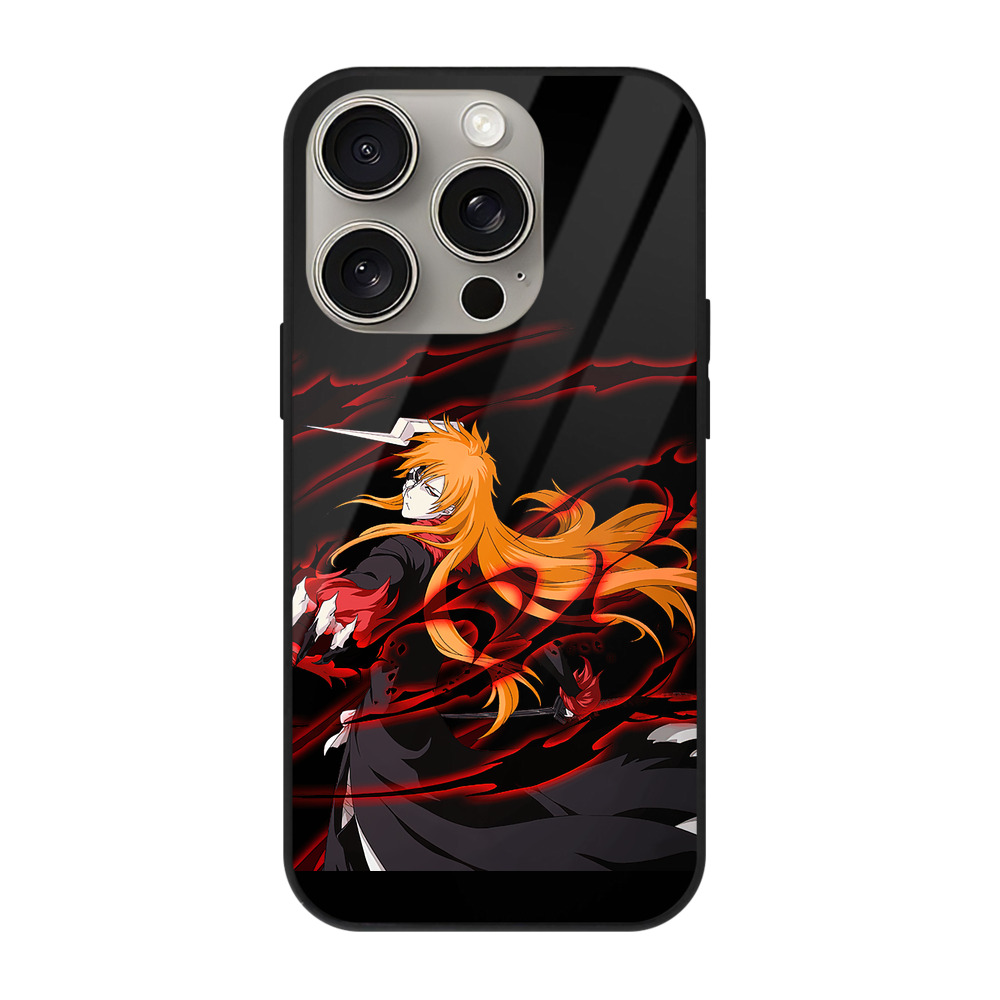ブリーチ 黒崎一護（くろさき いちご）BLEACH Kurosaki Ichigo 【iPhone15Pro対応】スマホケース 耐衝撃＆黄変防止 背面ガラス