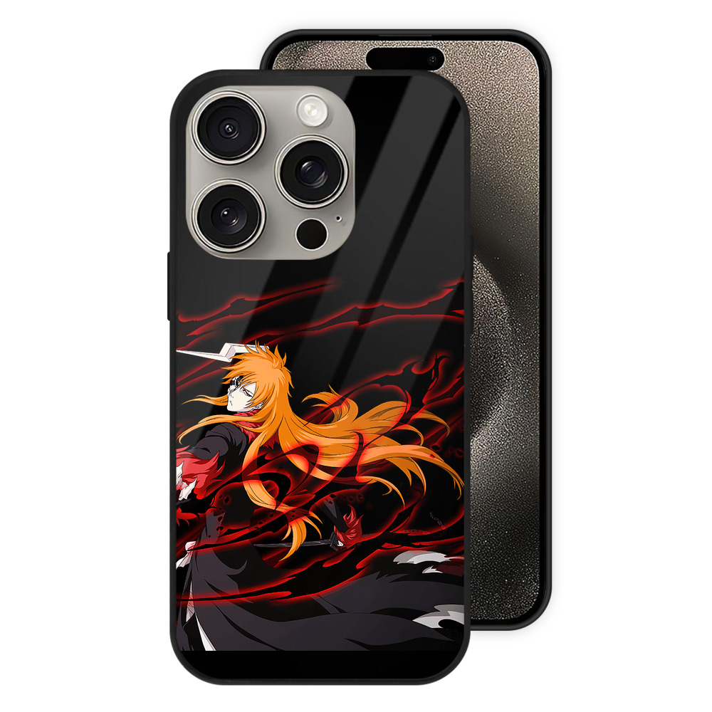 ブリーチ 黒崎一護（くろさき いちご）BLEACH Kurosaki Ichigo 【iPhone15Pro対応】スマホケース 耐衝撃＆黄変防止 背面ガラス