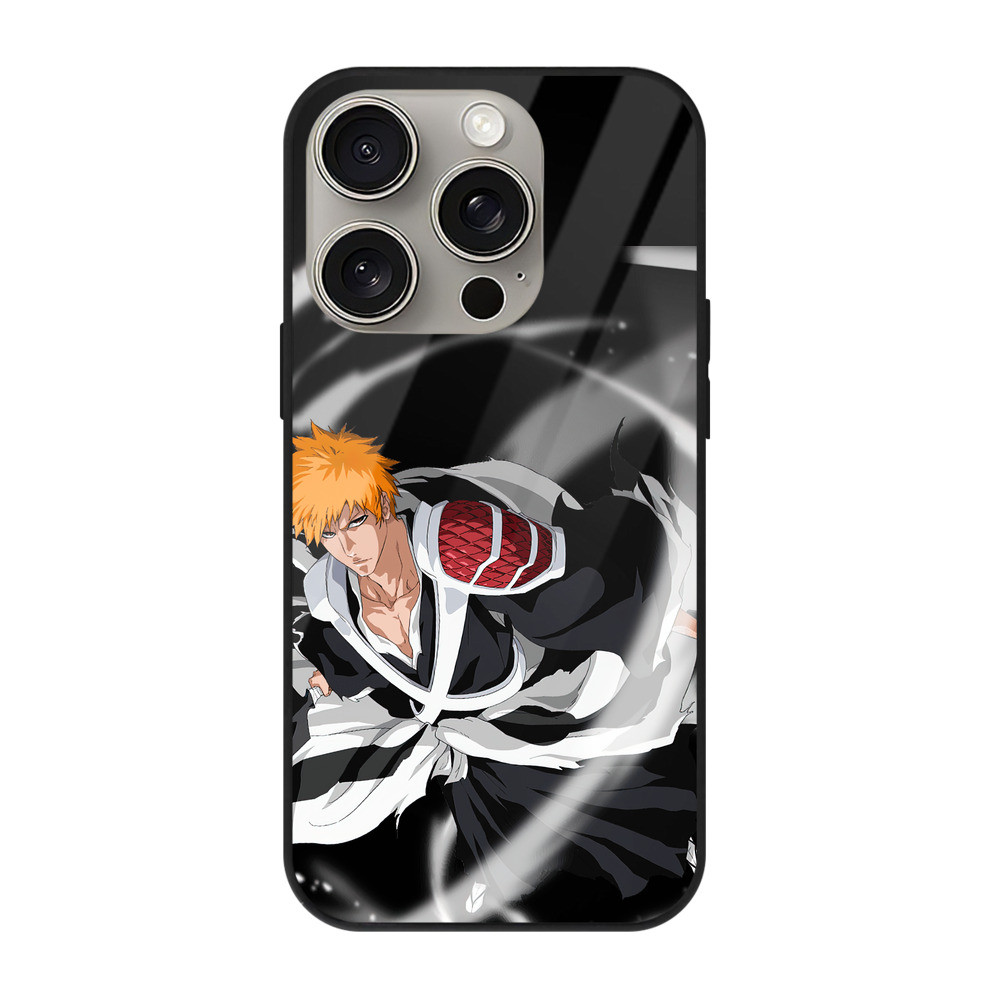 （画像用） ブリーチ 黒崎一護（くろさき いちご）BLEACH Kurosaki Ichigo 【iPhone15Pro対応】スマホケース 耐衝撃＆黄変防止 背面ガラス